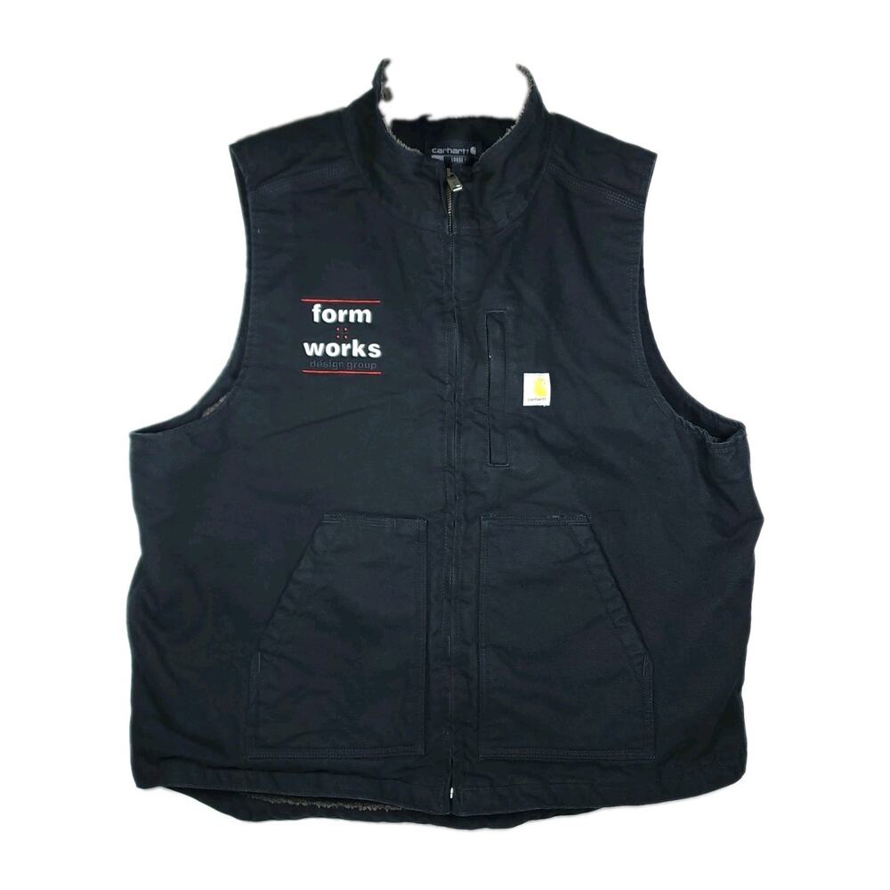Carhartt Men's XL Black Logo Heavyweight Full Zip Sherpa Lined Duck Vest 104277